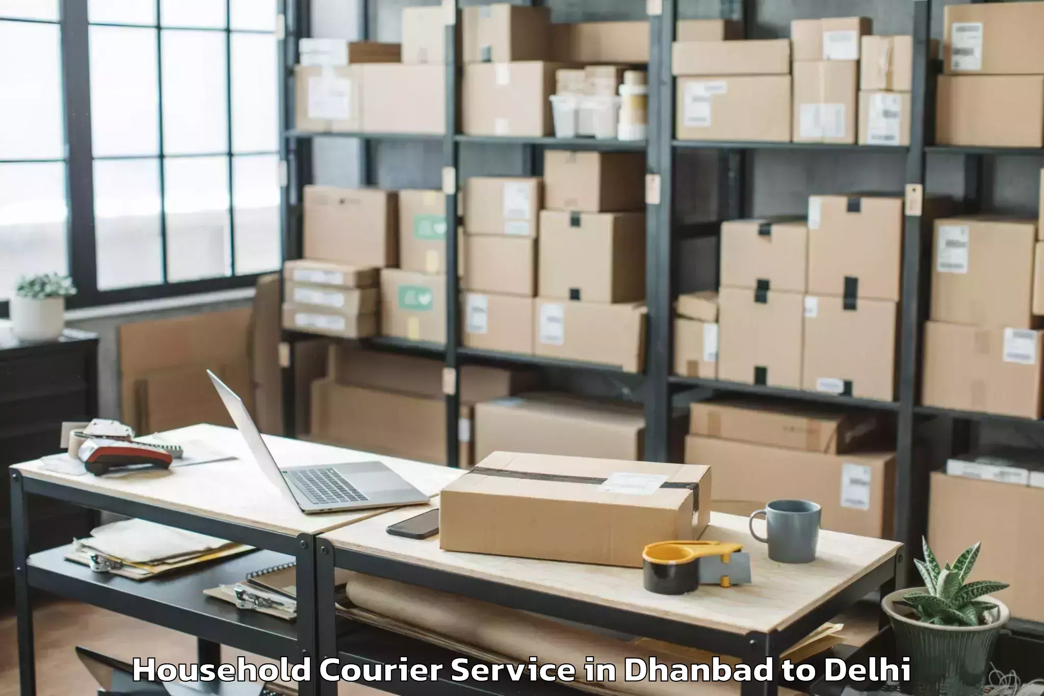 Reliable Dhanbad to Unity One Janakpuri Mall Household Courier